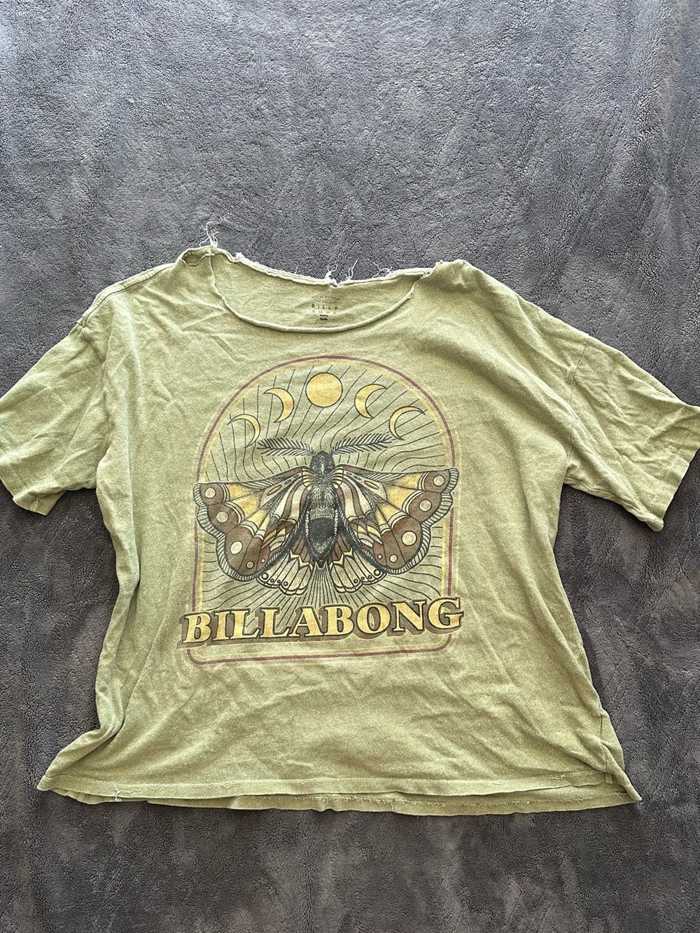 Billabong Olive Green Logo Tee with Moth Image